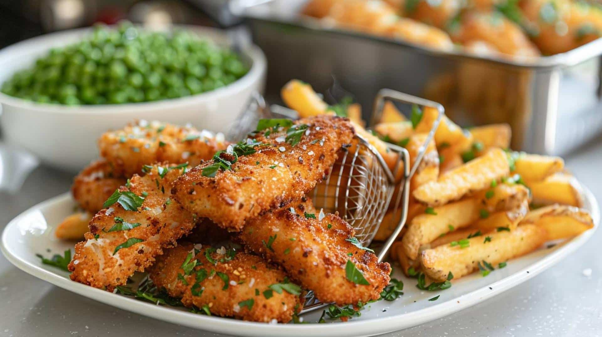 Airfryer Recipe: Crispy Fish Fingers, Crunchy Fries, and Flavorful Peas