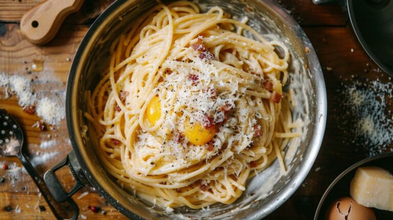 Recipe: Classic Spaghetti Carbonara – A simple pasta dish with eggs, cheese, pancetta, and pepper