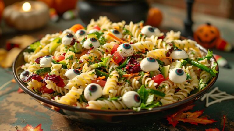 Recipe: Eyeball Pasta Salad – Creepy pasta salad with mozzarella eyeballs