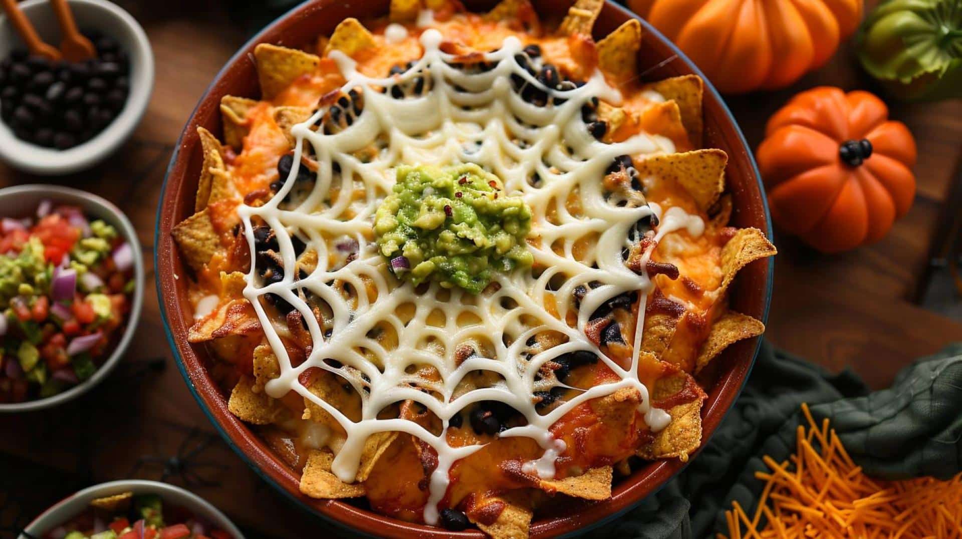 Recipe: Spider Web Nacho Dip – Delicious nacho dip decorated with a spider web design