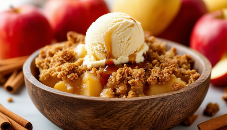 enjoy a delightful and healthier twist on a classic dessert with our air fryer apple crisp recipe. perfectly spiced apples topped with a crunchy oat crumble, all made effortlessly in your air fryer for a quick and easy treat!