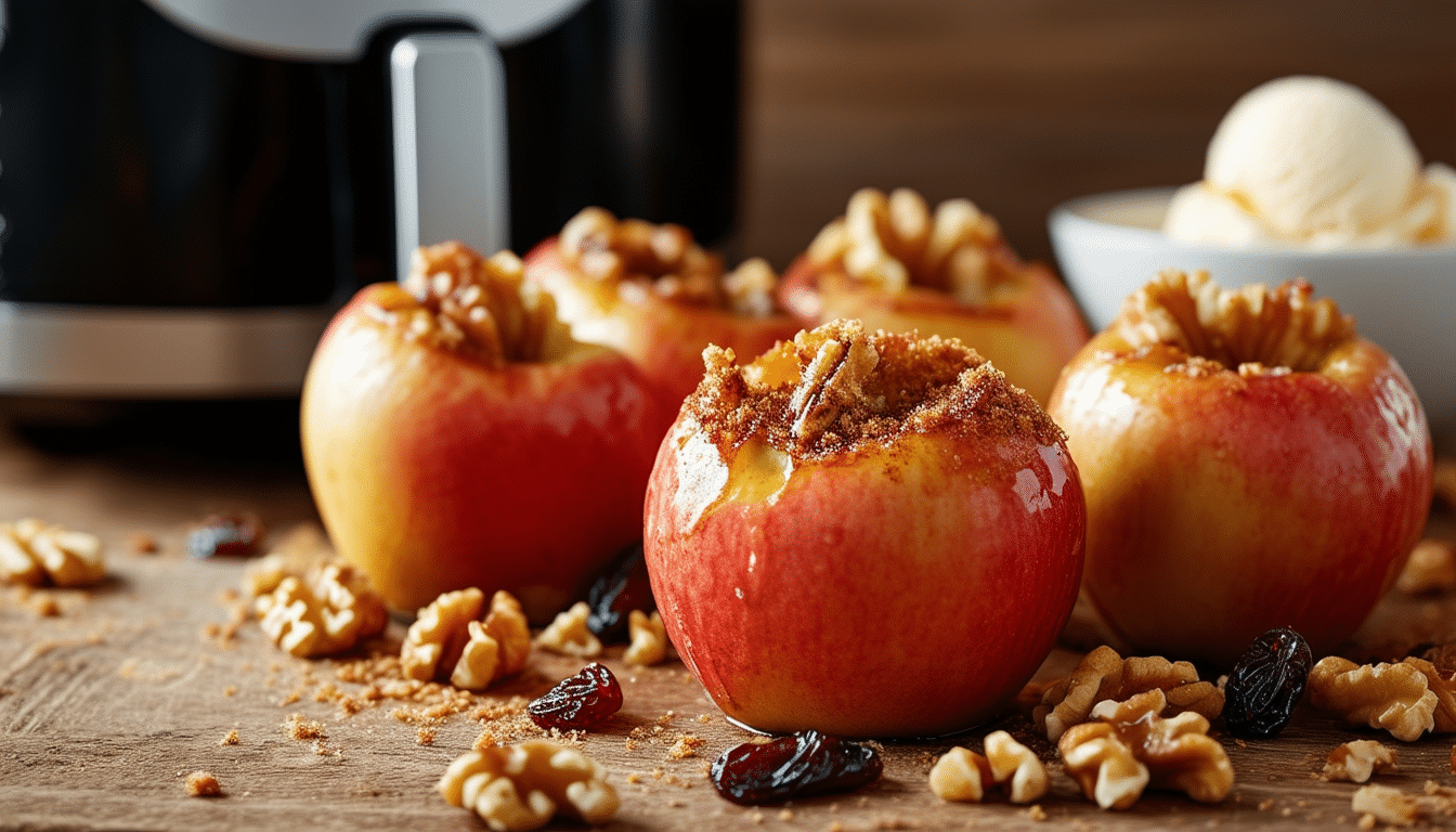 discover the deliciously easy recipe for air fryer baked apples. enjoy a healthy twist on a classic dessert with tender apples, cinnamon, and a crispy topping, all made in your air fryer for a quick and satisfying treat.