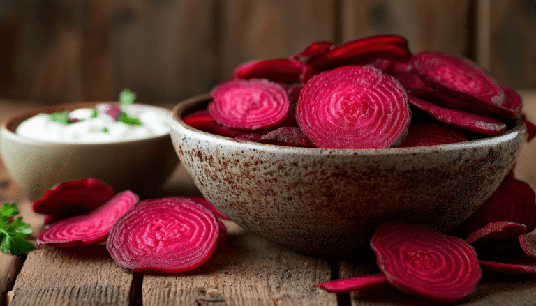 enjoy crispy and healthy air fryer beet chips, a delightful snack that's easy to make and packed with nutrients. perfect for satisfying cravings without the extra oil!