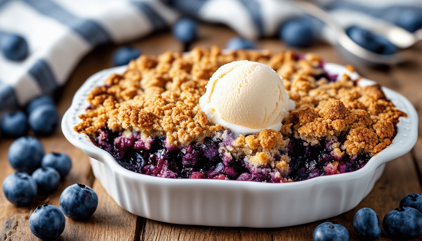 delight in the deliciously easy air fryer blueberry crumble, a quick dessert featuring juicy blueberries topped with a crunchy, golden crumble. perfectly baked in your air fryer, this recipe delivers a warm, comforting treat that's ready in minutes. ideal for any occasion!