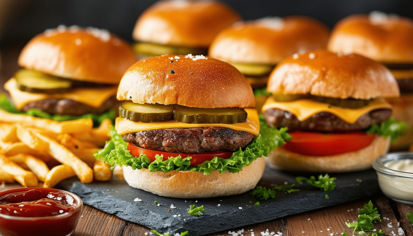 delicious and easy-to-make air fryer cheeseburger sliders, perfect for game day or a quick family meal. juicy beef patties topped with melted cheese, served on soft sliders for a tasty bite-sized treat.