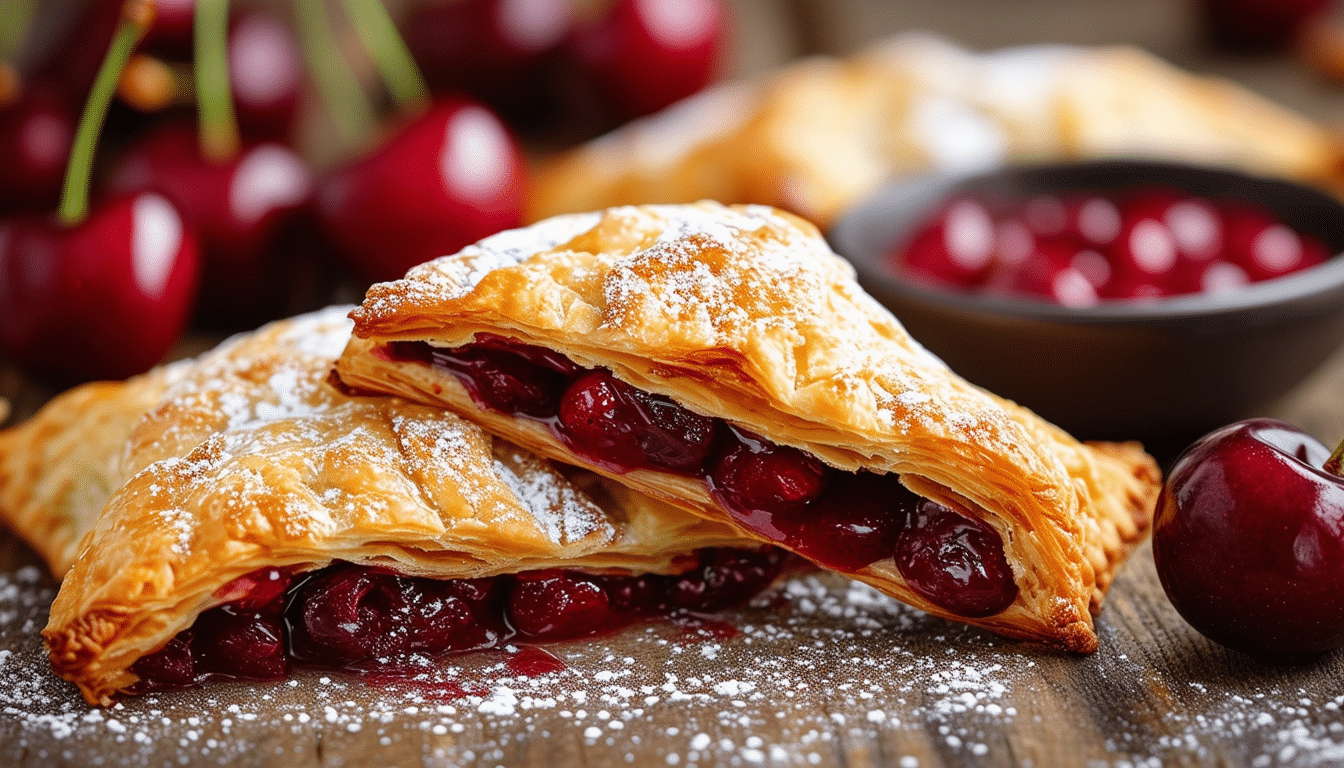 delicious and easy air fryer cherry turnovers, perfect for a quick dessert! flaky pastry filled with sweet cherry filling, golden-brown and crispy, ready in no time. enjoy a guilt-free treat that's sure to impress!