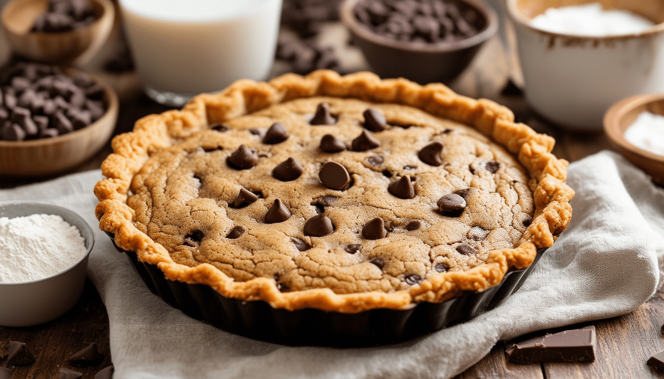 indulge in a deliciously easy air fryer chocolate chip cookie pie! this quick recipe combines gooey chocolate chips with a buttery cookie crust, delivering a warm dessert that's perfect for any occasion. enjoy a slice of heaven in under 30 minutes!
