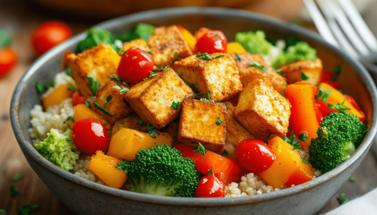 discover the deliciousness of air fryer crispy tofu bowls! this easy recipe combines perfectly crispy tofu with fresh vegetables and savory sauces, creating a healthy and satisfying meal that's quick to prepare. perfect for weeknight dinners or meal prep, enjoy a tasty plant-based dish that's packed with flavor!