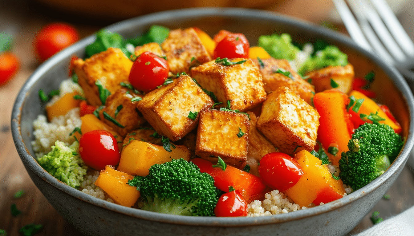 discover the deliciousness of air fryer crispy tofu bowls! this easy recipe combines perfectly crispy tofu with fresh vegetables and savory sauces, creating a healthy and satisfying meal that's quick to prepare. perfect for weeknight dinners or meal prep, enjoy a tasty plant-based dish that's packed with flavor!