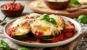 indulge in a healthier twist on the classic italian dish with our air fryer eggplant parmesan. enjoy crispy, golden-brown eggplant layered with rich marinara sauce and melted cheese, all made with less oil for guilt-free pleasure. perfect for a delicious weeknight dinner or a comforting weekend meal!