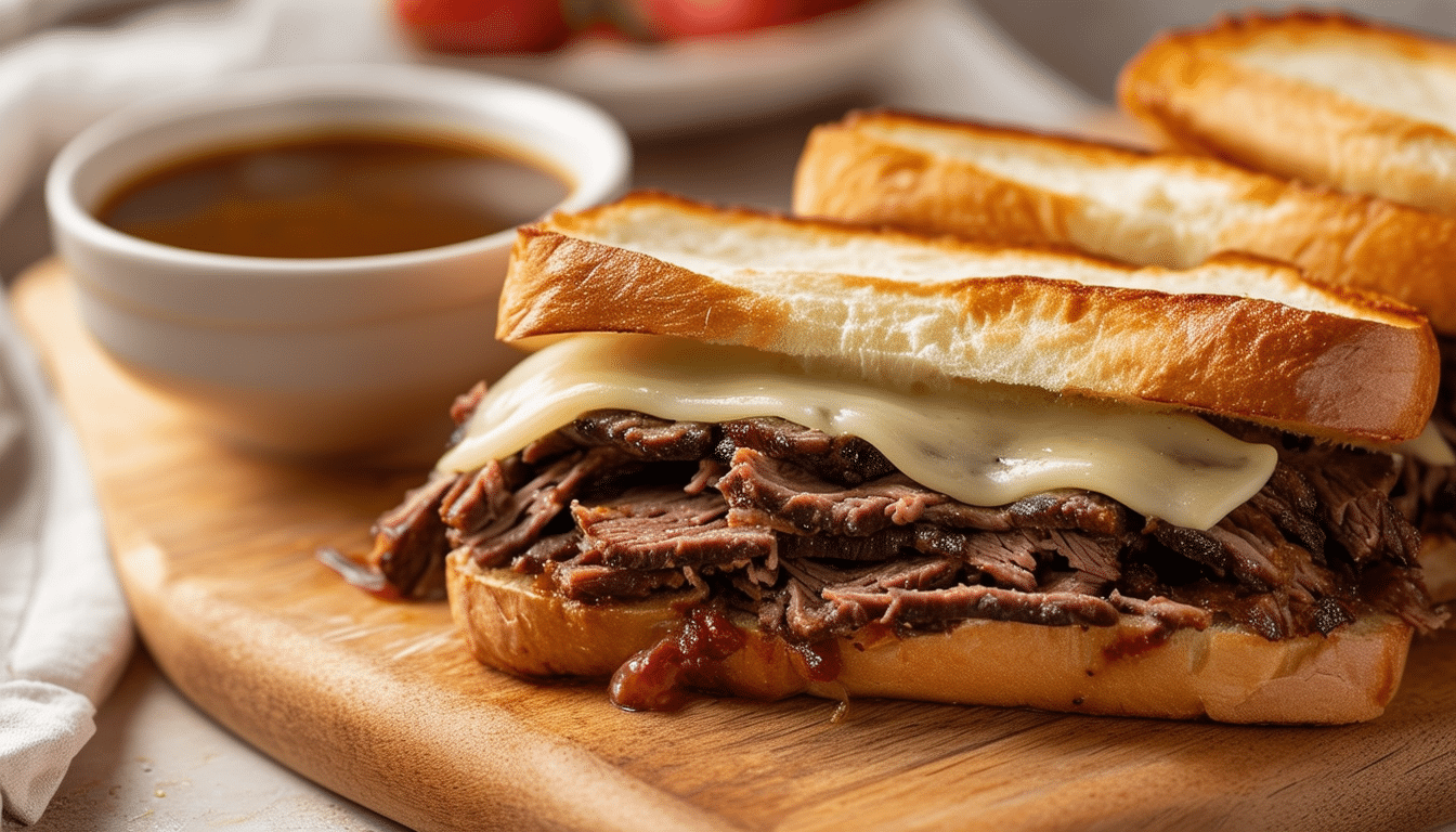 discover the ultimate comfort food with our air fryer french dip sandwiches! perfectly seasoned, tender beef slices are nestled in a crusty roll, served with a flavorful au jus for dipping. easy to make in the air fryer, this delicious recipe is a quick and satisfying meal idea for any occasion.