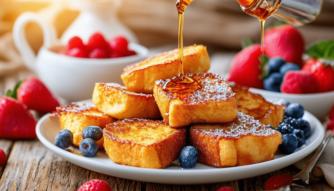 delight in the crispy, fluffy goodness of air fryer french toast bites. perfectly cooked with a golden-brown exterior and a soft, sweet center, these bite-sized treats are ideal for breakfast or a sweet snack. quick to prepare and deliciously versatile, customize with your favorite toppings for a mouthwatering experience!