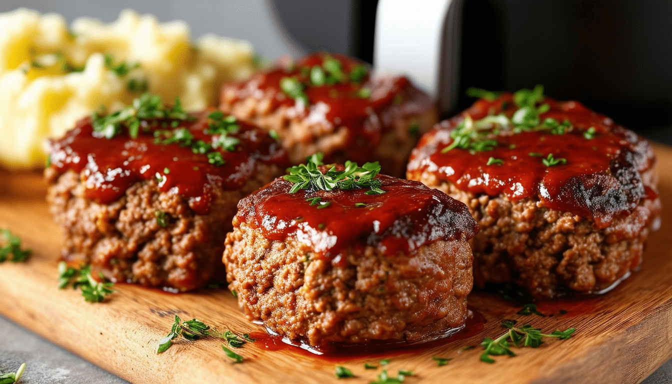 discover the deliciousness of air fryer meatloaf miniatures! these bite-sized loaves are perfect for a quick dinner or snack, packed with flavor and cooked to perfection in your air fryer. easy to make and enjoy, these mini meatloafs are a family favorite that will satisfy everyone's cravings!