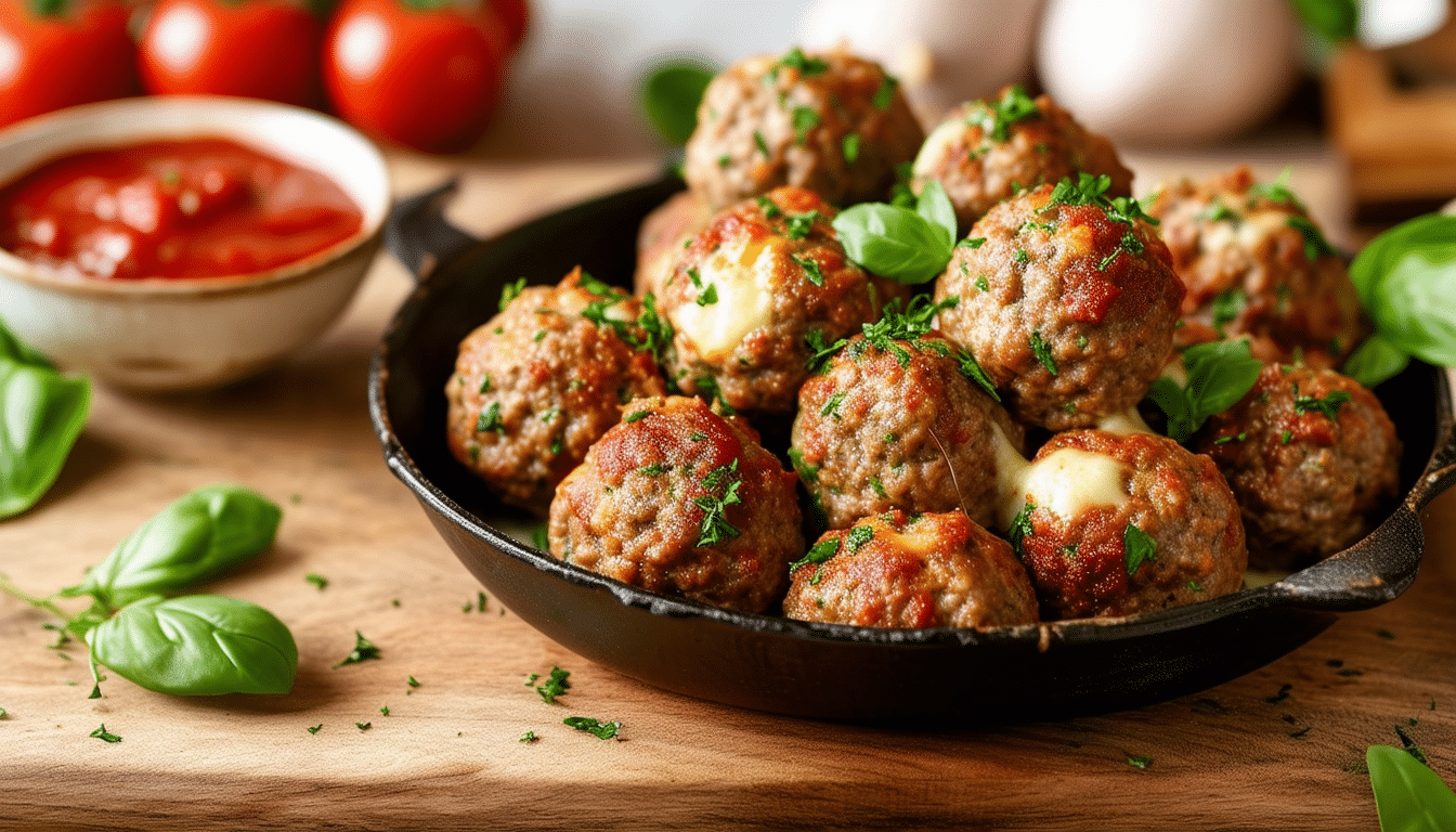 discover the delightful flavor of air fryer mozzarella stuffed meatballs! juicy meatballs filled with gooey mozzarella cheese, perfectly cooked for a crispy exterior and tender inside. a quick and easy recipe ideal for appetizers, family dinners, or game day snacks.