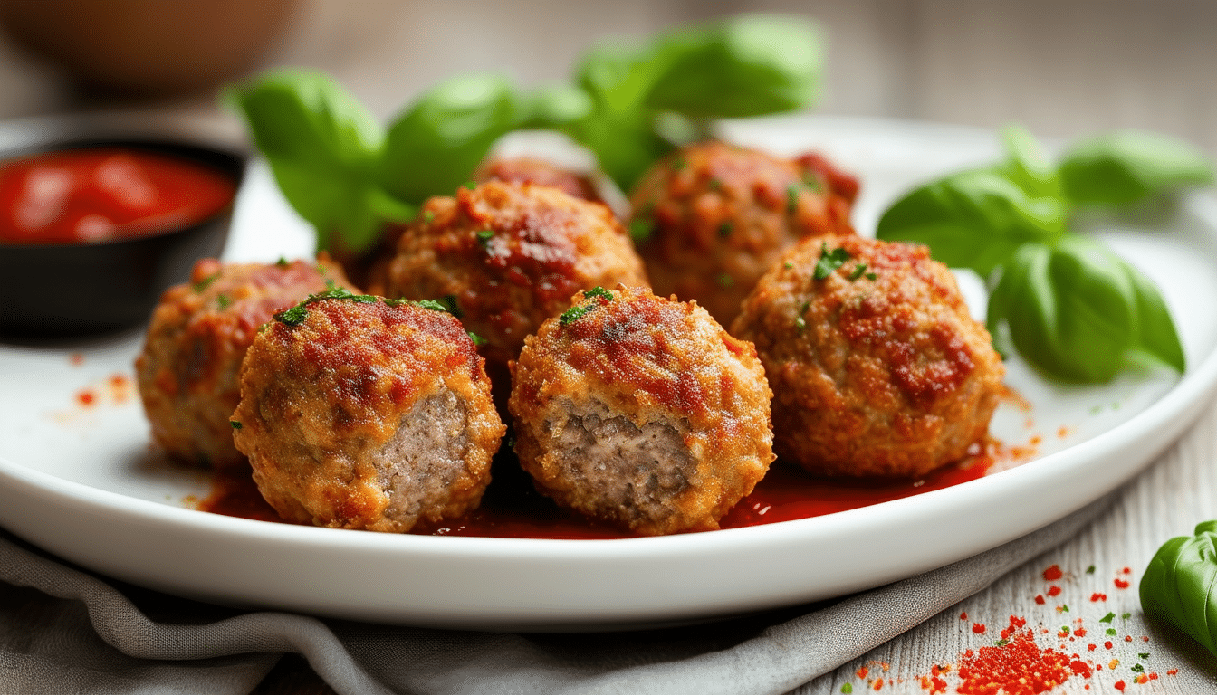 discover the delightful taste of air fryer mozzarella stuffed meatballs! juicy ground meat crafted into succulent meatballs, oozing with melted mozzarella cheese, and perfectly air-fried for a crispy exterior. ideal for appetizers or a main dish, these meatballs offer a healthier twist on a classic favorite. perfect for family dinners or entertaining guests, they're sure to become a new favorite!