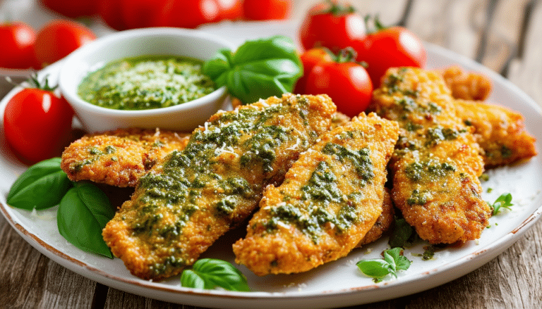 discover the deliciously crispy and healthy air fryer pesto chicken tenders, a perfect blend of tender chicken coated in flavorful pesto. ready in minutes, this easy recipe is a fantastic option for quick weeknight dinners or a tasty snack!