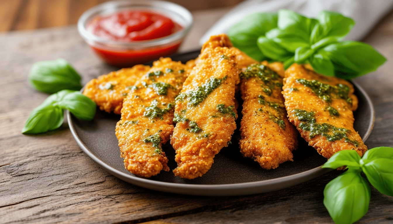 discover a delicious and healthy recipe for air fryer pesto chicken tenders. tender chicken strips coated in flavorful pesto, cooked to perfection in your air fryer for a quick and easy meal that's both nutritious and satisfying.