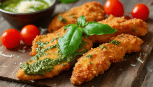 discover the delicious taste of air fryer pesto chicken tenders! this easy recipe combines tender chicken strips with flavorful pesto, all cooked to crispy perfection in the air fryer. perfect for a quick weeknight dinner or a tasty snack, these tenders are sure to impress your family and friends. enjoy healthier fried favorites without the guilt!