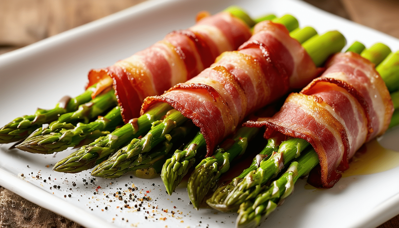 discover a delicious twist on breakfast with our air fryer prosciutto wrapped asparagus! this easy recipe features crispy asparagus wrapped in savory prosciutto, with the option to use vegetarian or turkey bacon for a healthier, guilt-free version. perfect for a quick snack or an impressive brunch dish!