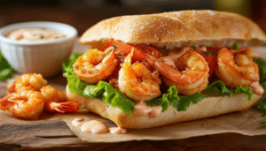 discover the mouthwatering flavors of our air fryer shrimp po boy! crispy golden shrimp, zesty remoulade sauce, and fresh toppings come together in this delicious twist on the classic sandwich. perfect for a quick meal or a tasty appetizer!