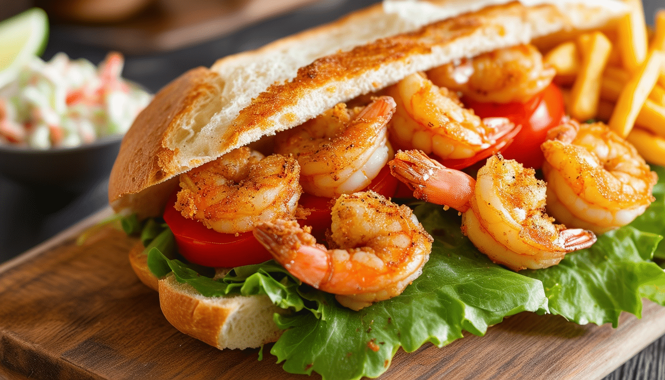 discover the ultimate air fryer shrimp po boy recipe! enjoy crispy, golden shrimp nestled in a soft baguette, topped with fresh lettuce, tomatoes, and a zesty remoulade sauce. perfect for a quick and delicious meal that brings the flavors of new orleans to your kitchen!