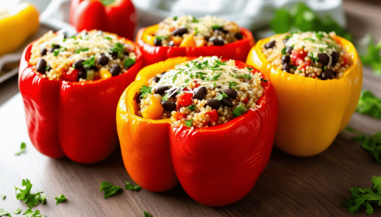 discover a delicious and healthy recipe for air fryer stuffed bell peppers filled with nutritious quinoa and black beans. perfect for a quick weeknight dinner or meal prep, these vibrant peppers are packed with flavor and goodness!