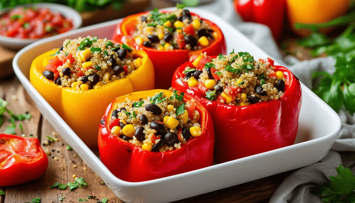 discover a healthy and delicious recipe for air fryer stuffed bell peppers filled with nutritious quinoa and black beans. perfect for a quick weeknight dinner or a wholesome meal prep option, these vibrant peppers are packed with flavor and goodness!