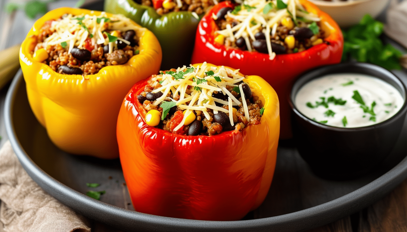 discover a delicious and healthy way to enjoy stuffed peppers with our air fryer stuffed peppers recipe. packed with flavor and easy to make, these colorful peppers are filled with a savory mixture of rice, beans, and spices, then air-fried to perfection for a satisfying meal. perfect for a quick weeknight dinner or a fun party appetizer!