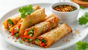 crispy and delicious air fryer veggie spring rolls made with fresh vegetables, perfect for a healthy snack or appetizer. quick and easy to prepare, these spring rolls offer a guilt-free way to enjoy your favorite asian flavors without deep frying.