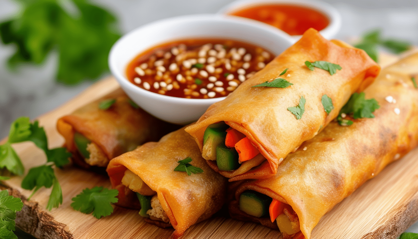 crispy and delicious air fryer veggie spring rolls are a healthy twist on the classic favorite. packed with fresh vegetables and wrapped in a light, flaky shell, these spring rolls are easy to make and perfect for a quick snack or appetizer. enjoy them with your favorite dipping sauce for a burst of flavor!