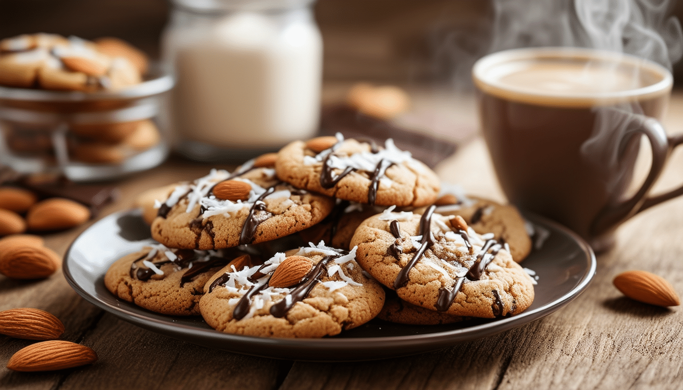 indulge in a delightful treat with our almond joy afternoon cookies recipe! these chewy cookies are filled with almond, coconut, and chocolate flavors that bring the beloved candy bar to life. perfect for a sweet afternoon snack or dessert, this easy-to-follow recipe will satisfy your sweet tooth while impressing friends and family.