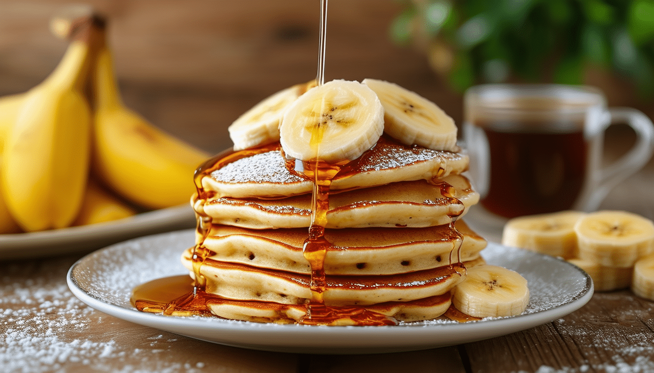 indulge in light and fluffy banana pancakes made with mashed bananas, eggs, and a hint of flour. a deliciously easy breakfast treat that will brighten your morning!