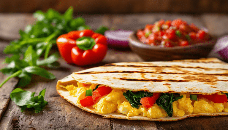 enjoy a delicious breakfast with this breakfast quesadilla recipe! fill a tortilla with fluffy scrambled eggs, melted cheese, and your choice of colorful veggies, then grill it to perfection for a crispy, satisfying meal. perfect for any morning!
