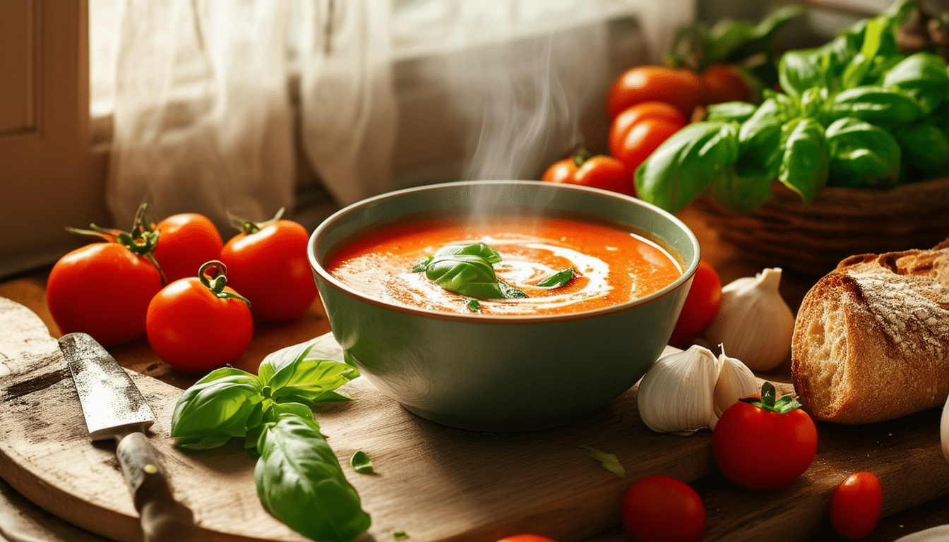 discover the ultimate comfort food with this easy 10-minute tomato basil soup recipe. perfectly rich and soothing, it's a dish you'll crave all year round. quick, delicious, and satisfying, this soup is ideal for any meal or cozy night in.