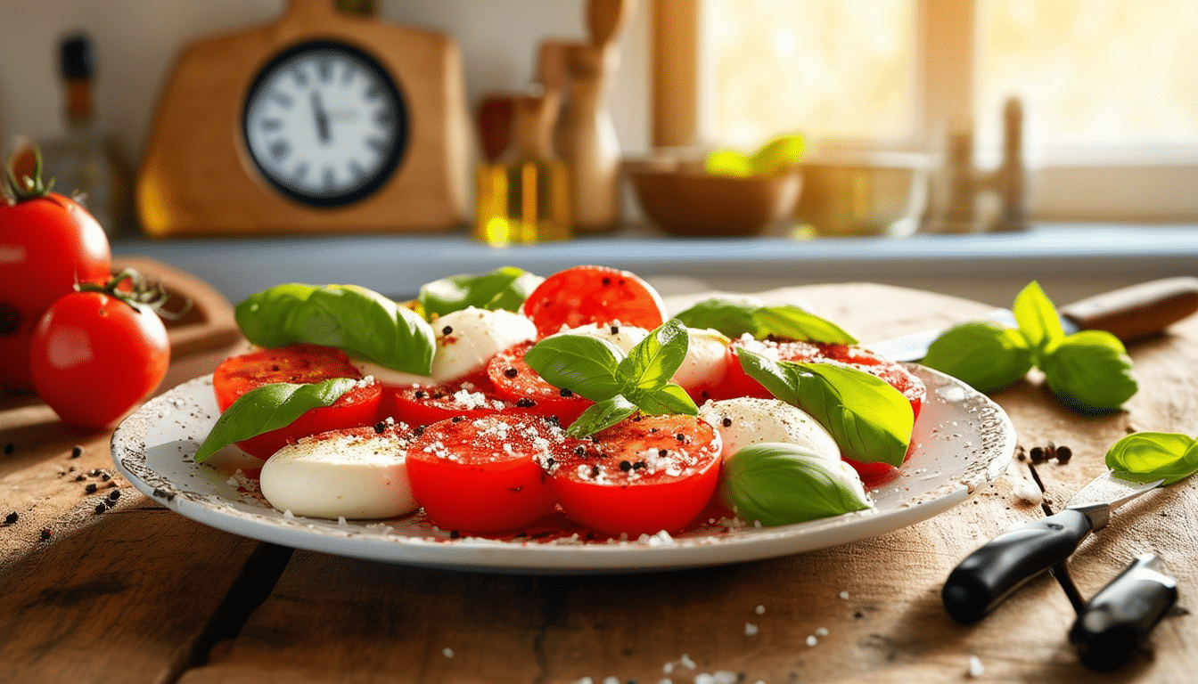 discover how easy it is to whip up a mouthwatering caprese salad in just 10 minutes! this quick and simple recipe combines fresh mozzarella, ripe tomatoes, fragrant basil, and a drizzle of balsamic glaze for a refreshing dish that's perfect for any occasion.