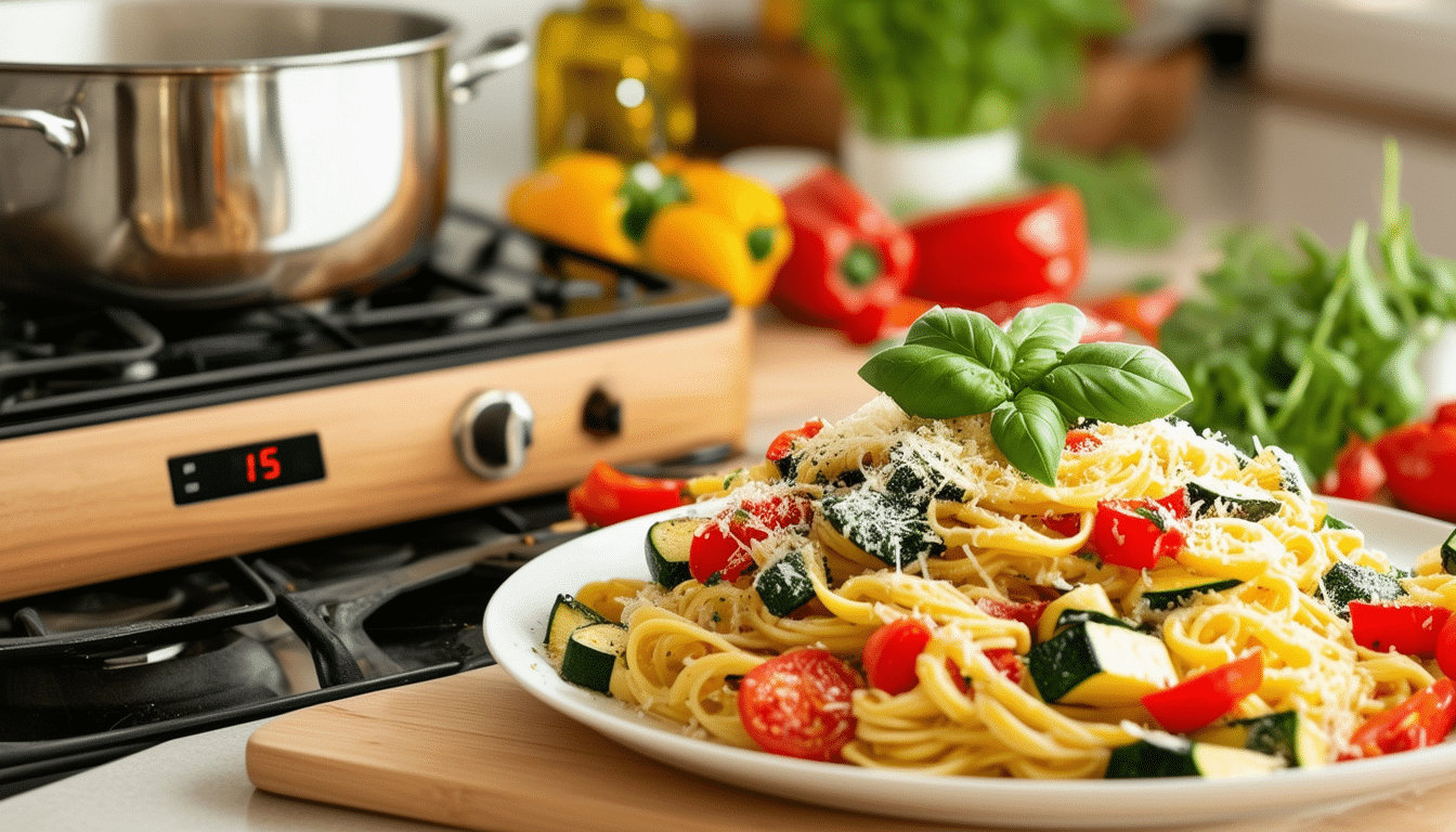discover the secret to whipping up a mouthwatering pasta primavera in just 15 minutes! this quick and easy recipe brings together fresh vegetables and al dente pasta for a delightful meal that proves you can enjoy gourmet flavors without spending hours in the kitchen.