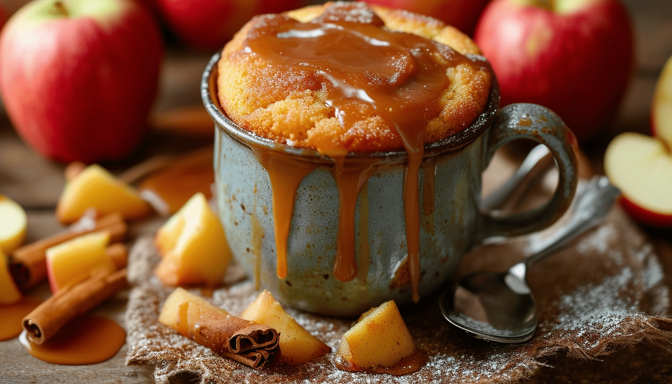 indulge in the warm, comforting flavors of our caramel apple mug cake. this quick and easy dessert features moist apple cake infused with rich caramel, perfect for a cozy night in or a sweet treat on the go. ready in just minutes, it's the ideal solution for satisfying your sweet cravings!
