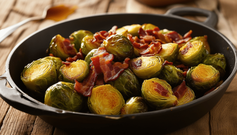 discover the perfect balance of savory and sweet with our caramelized brussels sprouts. delight in the rich flavor of roasted brussels sprouts tossed with crispy bacon and finished with a touch of maple syrup for an irresistible side dish that will impress your guests.