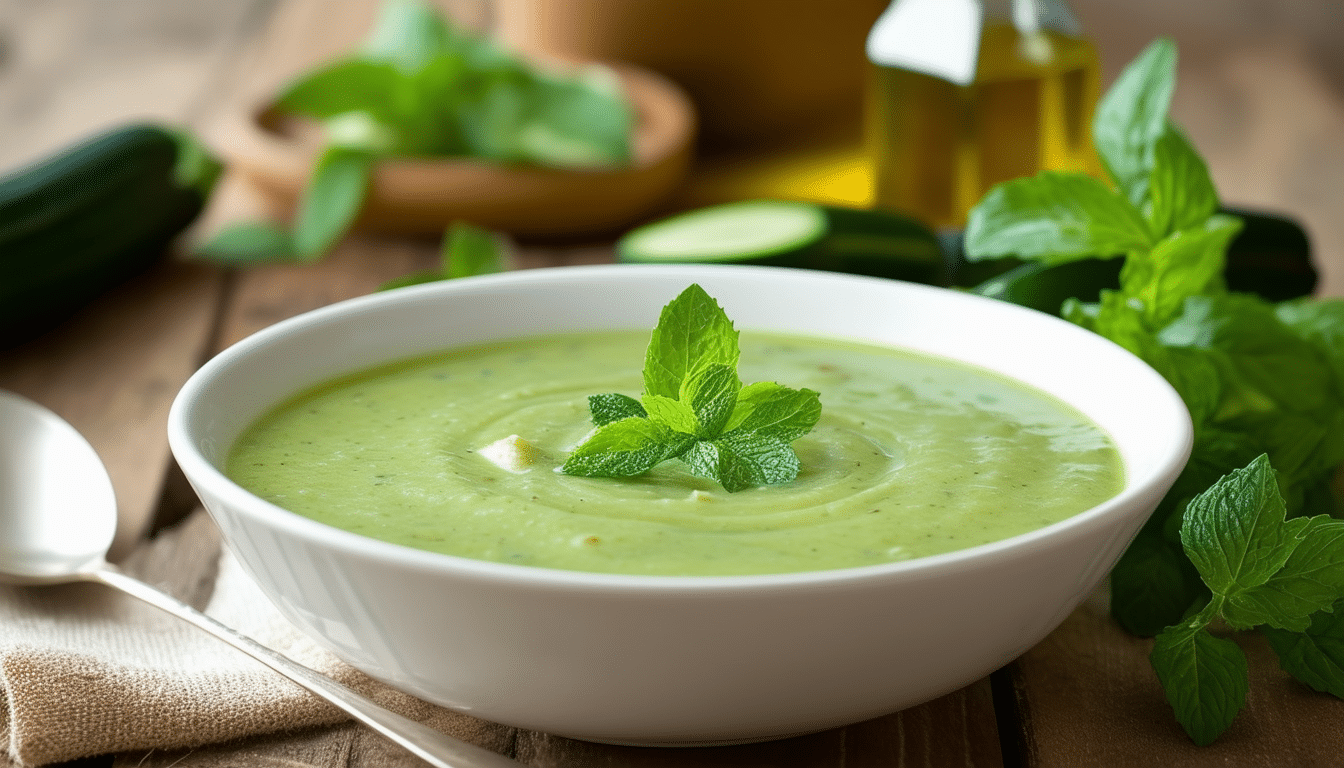 refreshing and light, this chilled zucchini mint soup recipe combines fresh zucchini, fragrant mint, and a hint of lemon for a perfect summer appetizer. easy to prepare and full of flavor, this soup is a delicious way to enjoy seasonal vegetables!