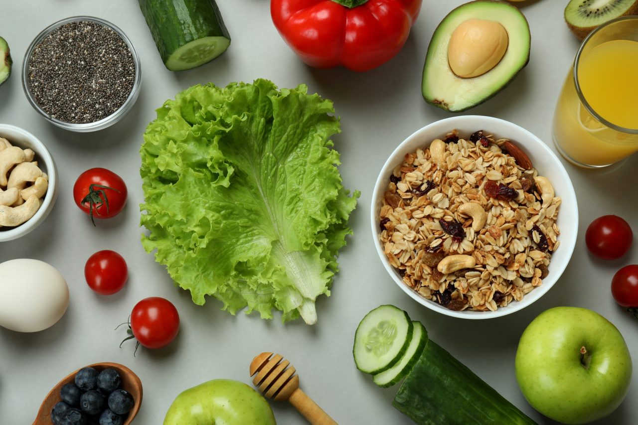 Healthy food items on a table