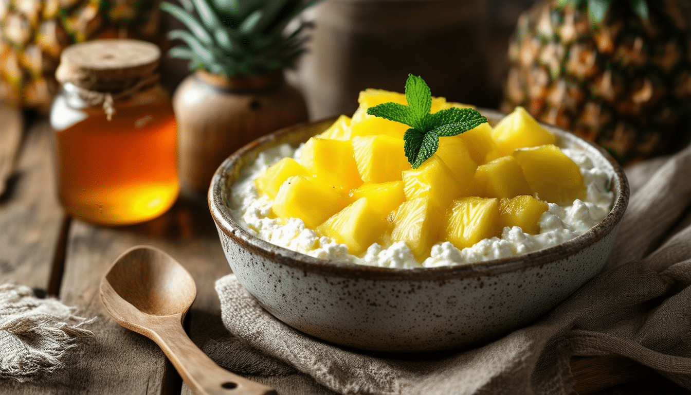 enjoy a healthy start to your day with our cottage cheese with pineapple recipe. this protein-rich breakfast features creamy cottage cheese paired with sweet chunks of pineapple, delivering both nutrition and flavor in every bite.