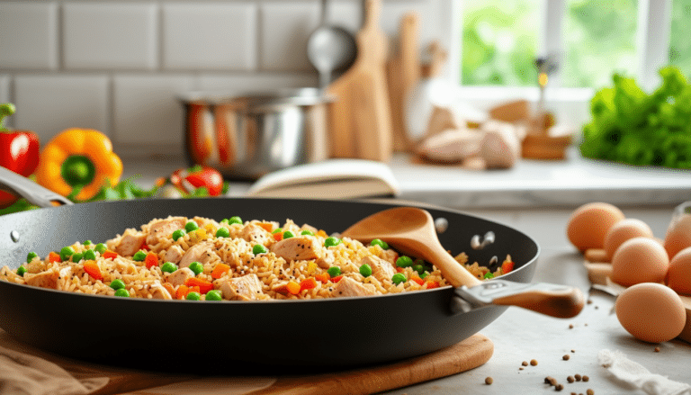 discover the simplest and most delicious chicken fried rice recipe that anyone can master. perfect for a quick weeknight dinner, this easy dish combines tender chicken, vibrant vegetables, and fluffy rice for a comforting meal that brings the flavors of your favorite takeout right to your kitchen. let’s turn up the heat and get cooking!