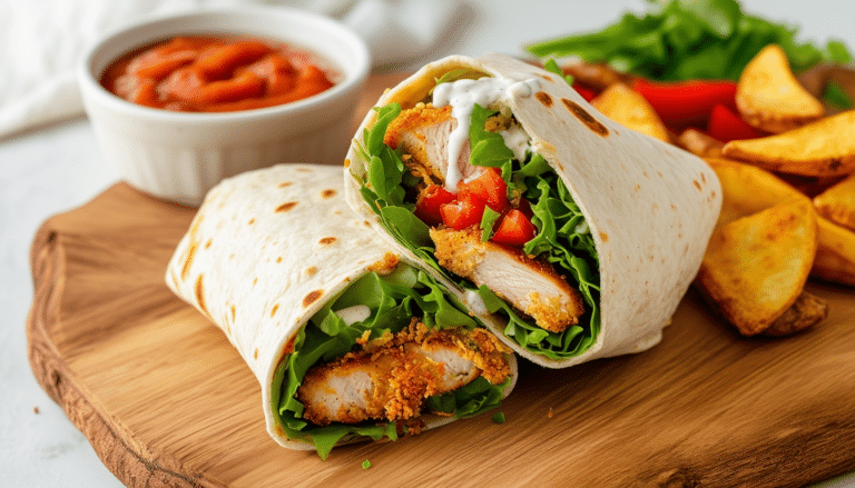 discover a deliciously easy crispy chicken wrap recipe perfect for lunch. this flavorful dish combines tender chicken with fresh ingredients, wrapped in a soft tortilla for a satisfying meal that's quick to prepare. perfect for busy days!