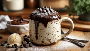 indulge in a deliciously rich fast fudge brownie mug cake that's ready in minutes! perfect for satisfying your chocolate cravings, this easy microwave recipe delivers a warm, gooey brownie experience right in your mug. treat yourself to a quick dessert that's both convenient and utterly delightful!