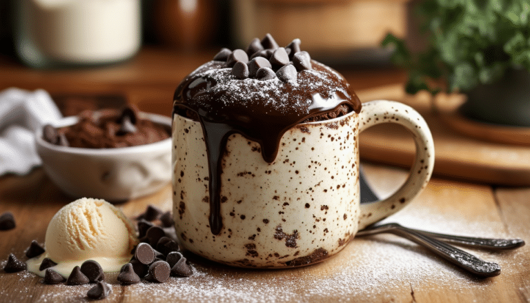 indulge in a deliciously rich fast fudge brownie mug cake that's ready in minutes! perfect for satisfying your chocolate cravings, this easy microwave recipe delivers a warm, gooey brownie experience right in your mug. treat yourself to a quick dessert that's both convenient and utterly delightful!