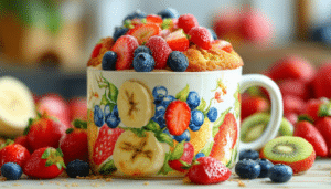 indulge in a delightful fruit explosion mug cake, bursting with vibrant flavors and fresh fruit! this easy-to-make dessert is perfect for a quick treat, combining sweetness and freshness in every bite. enjoy a fruit-filled explosion right in your mug!