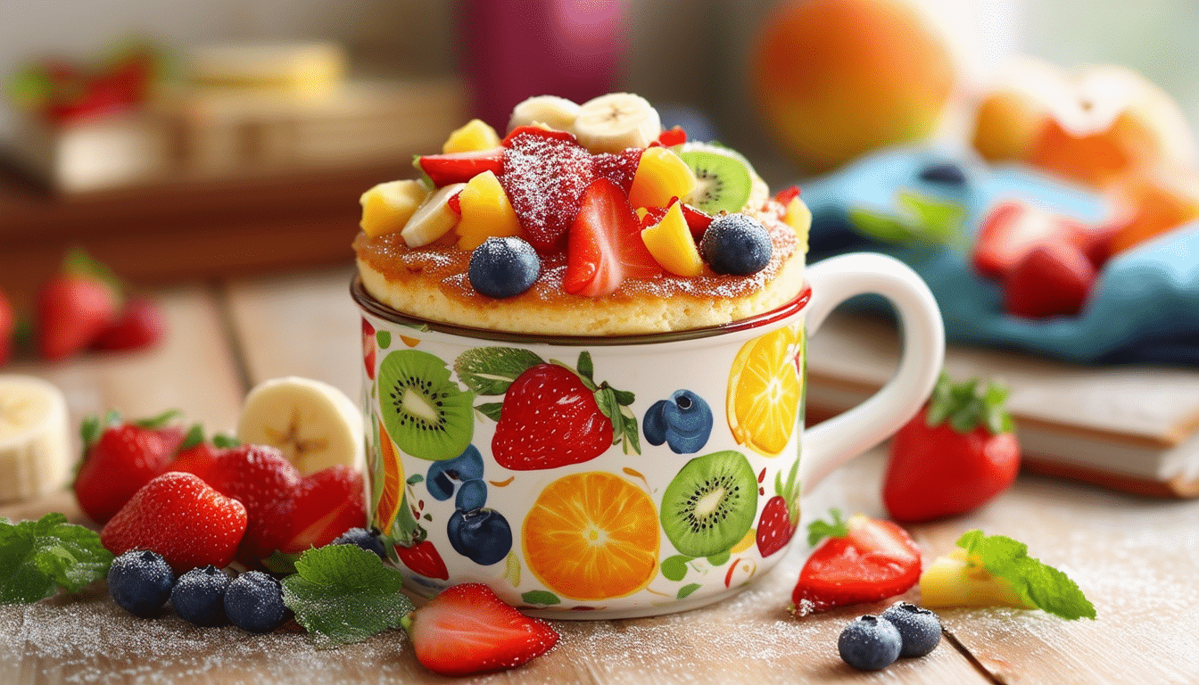 indulge in a delightful treat with our fruit explosion mug cake! this quick and easy recipe combines your favorite fruits for a burst of flavor in every bite. perfect for a sweet snack or a dessert fix, it's a decadent cake made in just minutes. satisfy your cravings today!