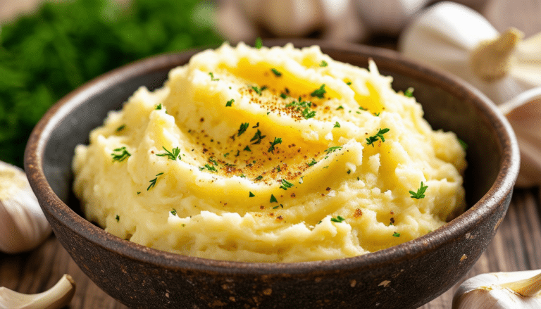 indulge in our creamy garlic mashed potatoes, perfectly blended with a touch of roasted garlic for a rich, savory flavor. a delightful side dish that elevates any meal!