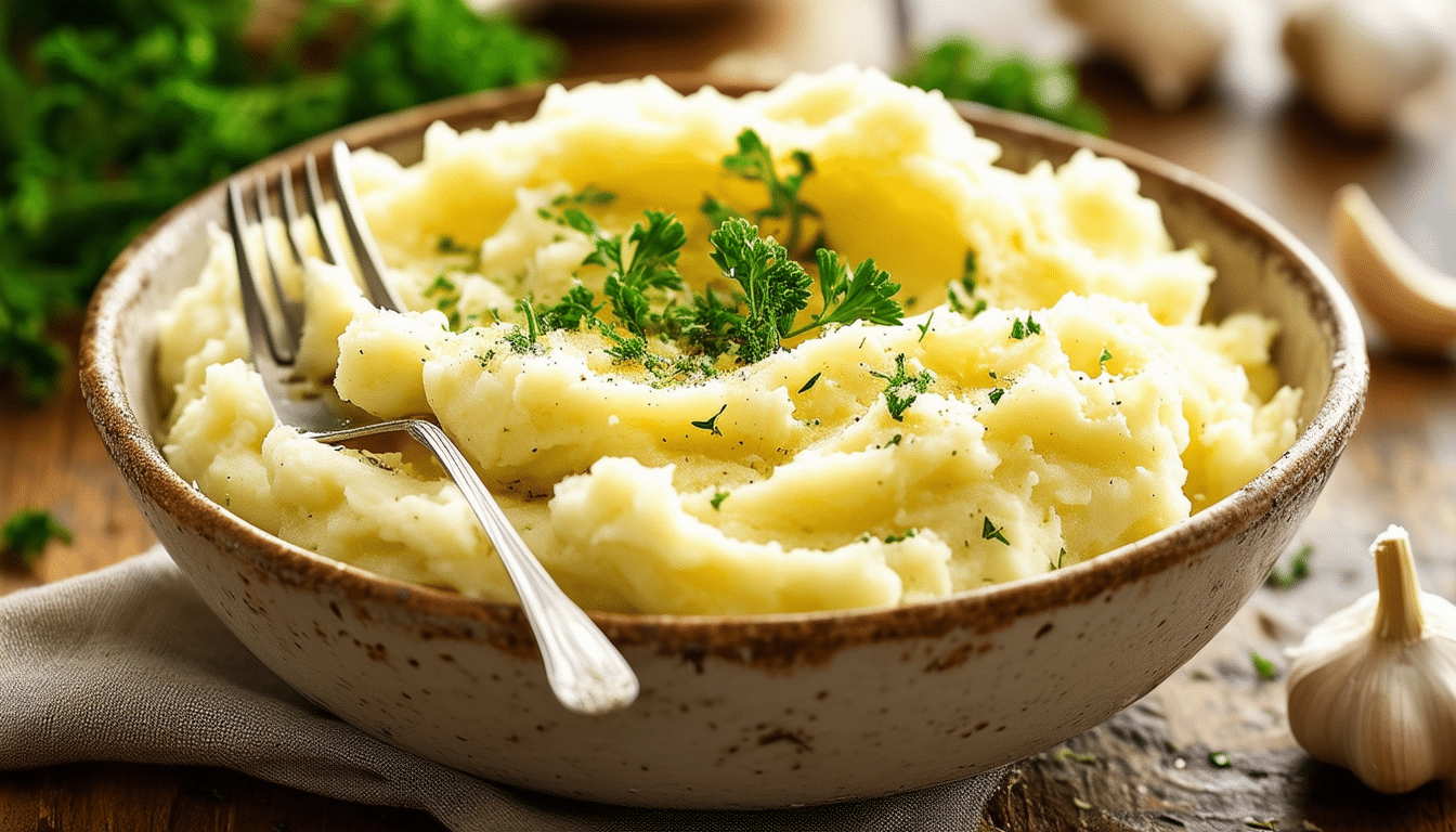 indulge in our delicious garlic mashed potatoes, featuring creamy, smooth potatoes infused with the rich flavor of roasted garlic. perfect as a comforting side dish for any meal!