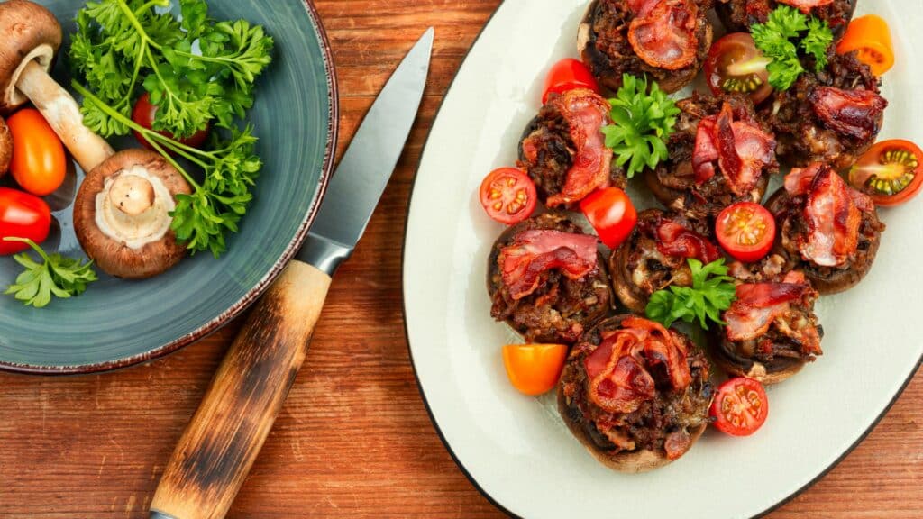 Stuffed mushrooms with bacon and fresh herbs